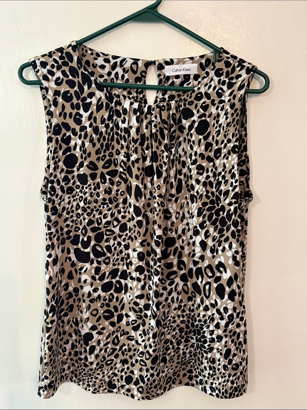 Calvin Klein Leopard Print Sleeveless Camisole - Black & Tan & White